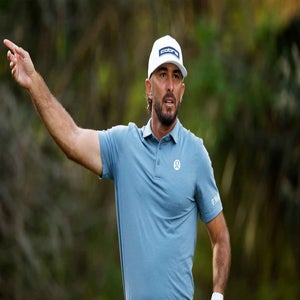 Max Homa reacts to a shot at the Players Championship
