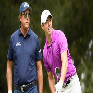 Phil Mickelson and Rory McIlroy during a 2020 Zozo Championship practice round.