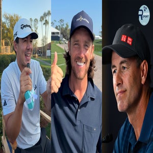 Michael Thorbjornsen, Tommy Fleetwood and Adam Scott at TPC Sawgrass.