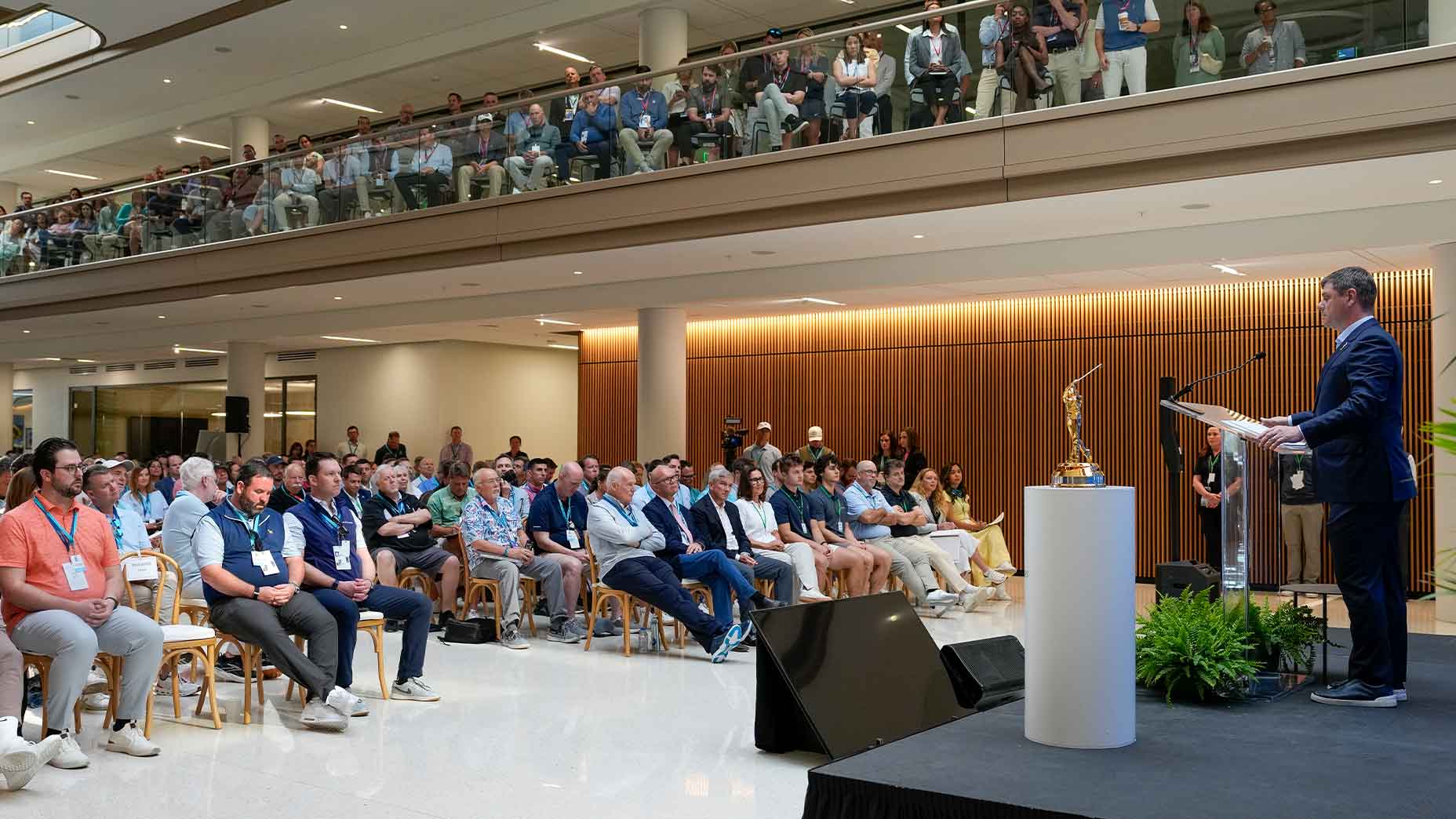 brian rolapp speaks at press conference at the players championship