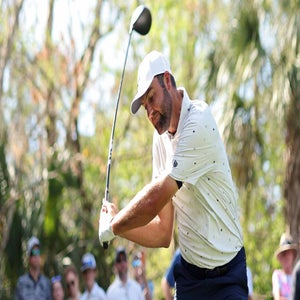 Scottie Scheffler swings a driver during the 2026 Players Championship at the Stadium course at TPC Sawgrass.