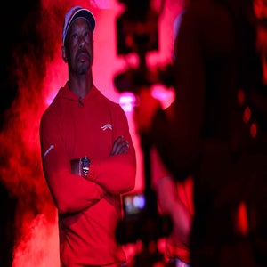 Tiger Woods looks on during a TGL match