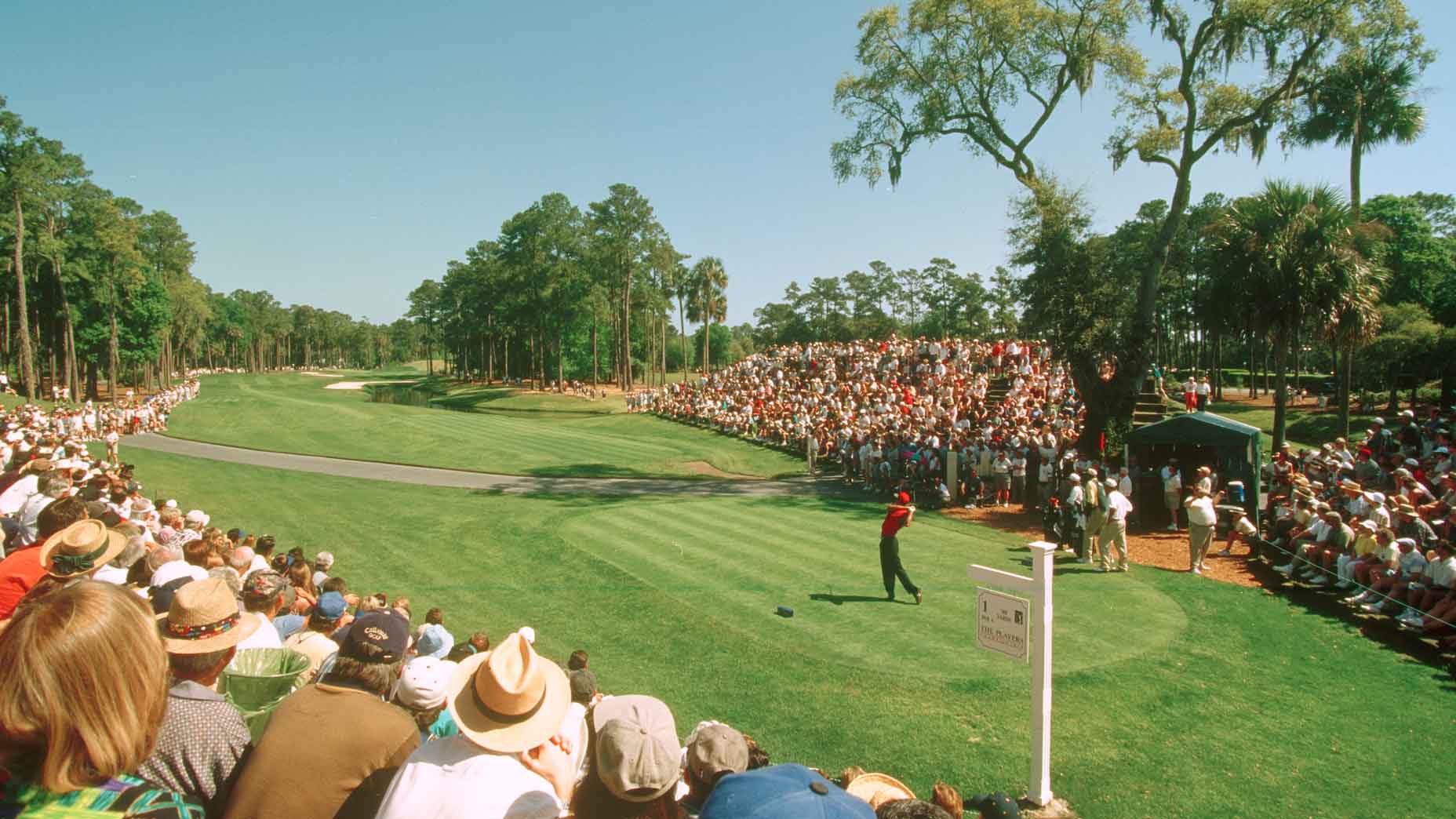 Tiger Woods tees off at TPC Sawgrass.