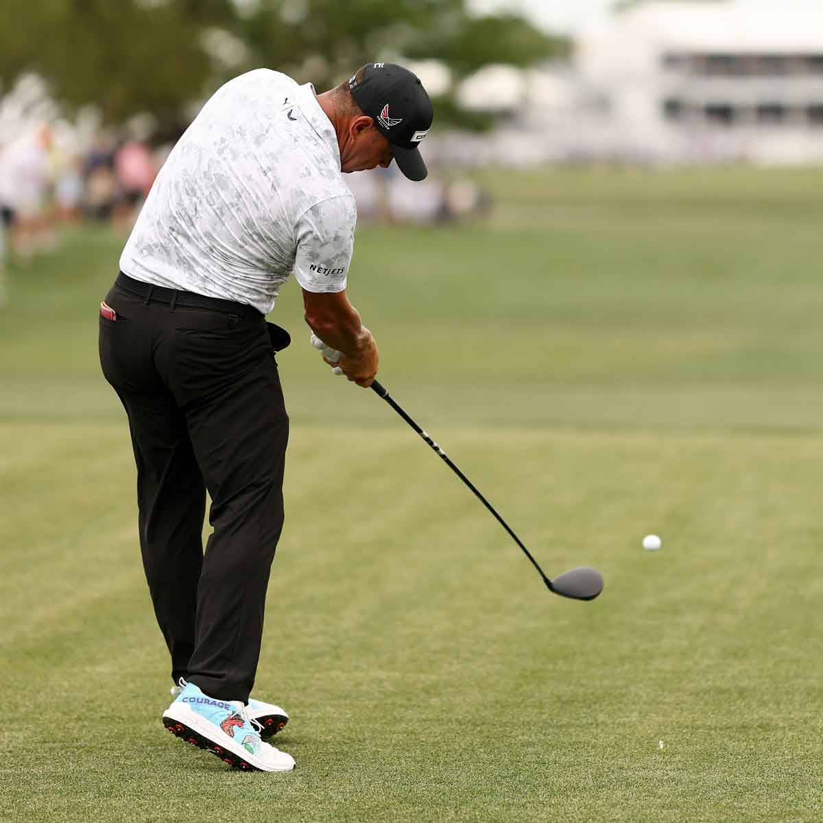 ary Woodland of the United States plays a shot from the 18th tee during the third round of the 2026 Texas Children's Houston Open