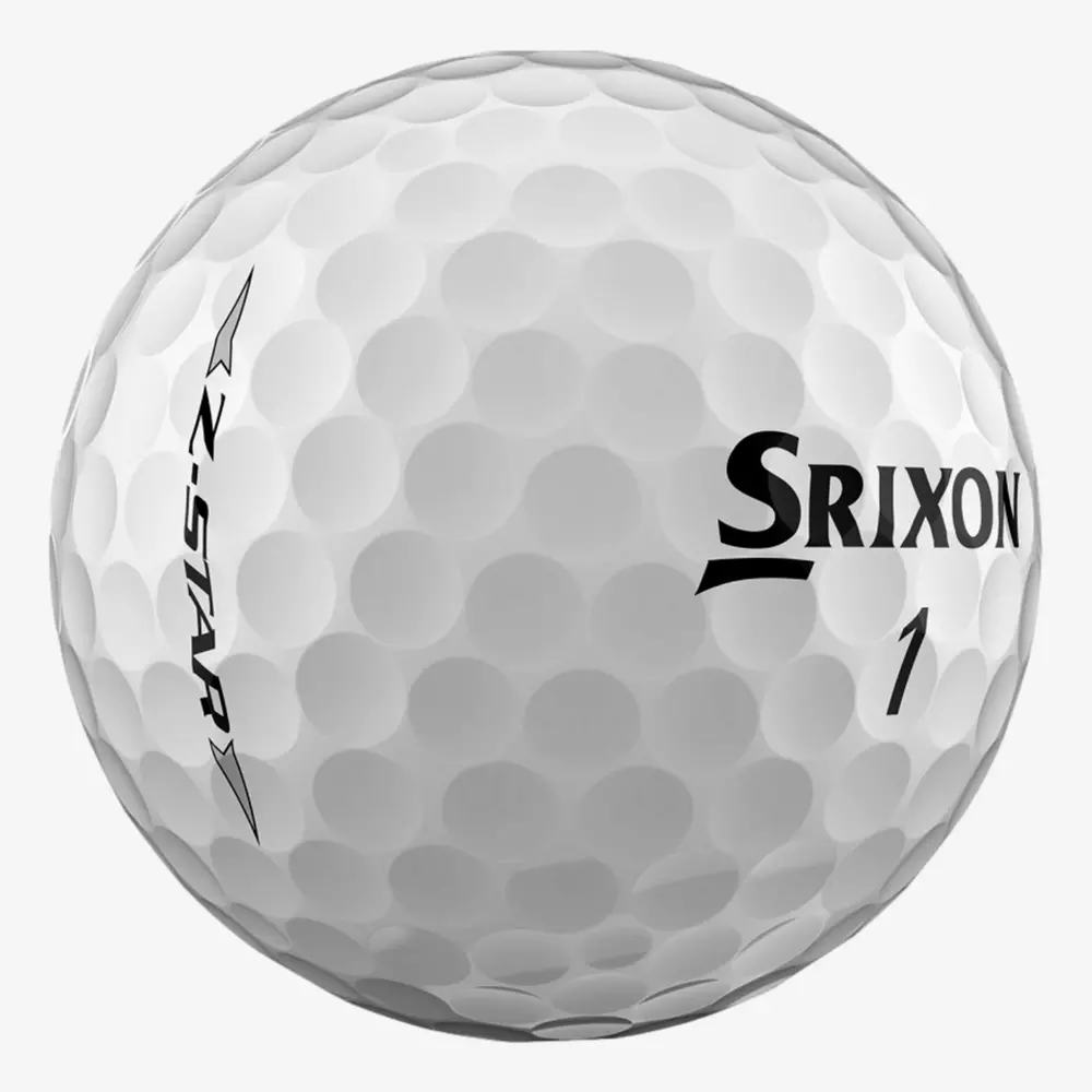 A close-up of a white Srixon golf ball with dimples, featuring the text SRIXON, the number 1, and Z-STAR printed in black&mdash;perfect for golfers searching for peak performance and the best golf shoes 2026.