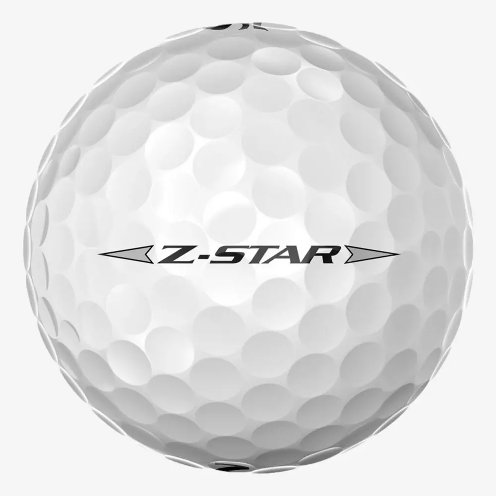 A close-up of a white golf ball with the brand name Z-STAR printed in black letters across the center. The dimples on the ball&rsquo;s surface are clearly visible&mdash;perfect for players searching for performance gear like the best golf shoes 2026.