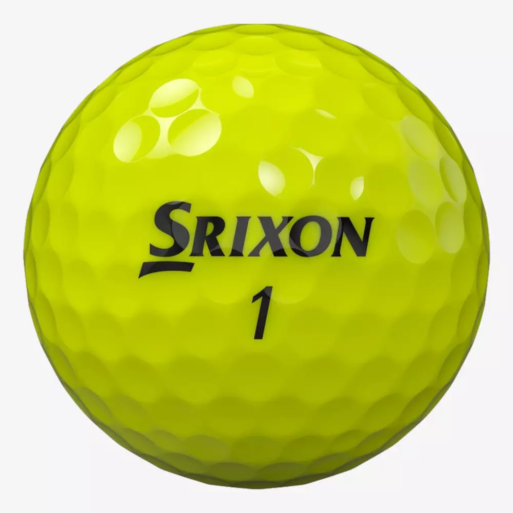 A bright yellow Srixon golf ball with dimples, featuring the brand name SRIXON and the number 1 printed in black&mdash;perfect for players looking to pair it with the best golf shoes 2026 for top performance on the course.