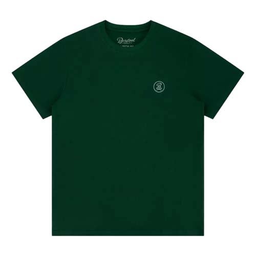 A plain dark green short-sleeve t-shirt with a small circular logo on the left chest area, inspired by the best looks from The First Major. The shirt has a crew neckline and minimal design.
