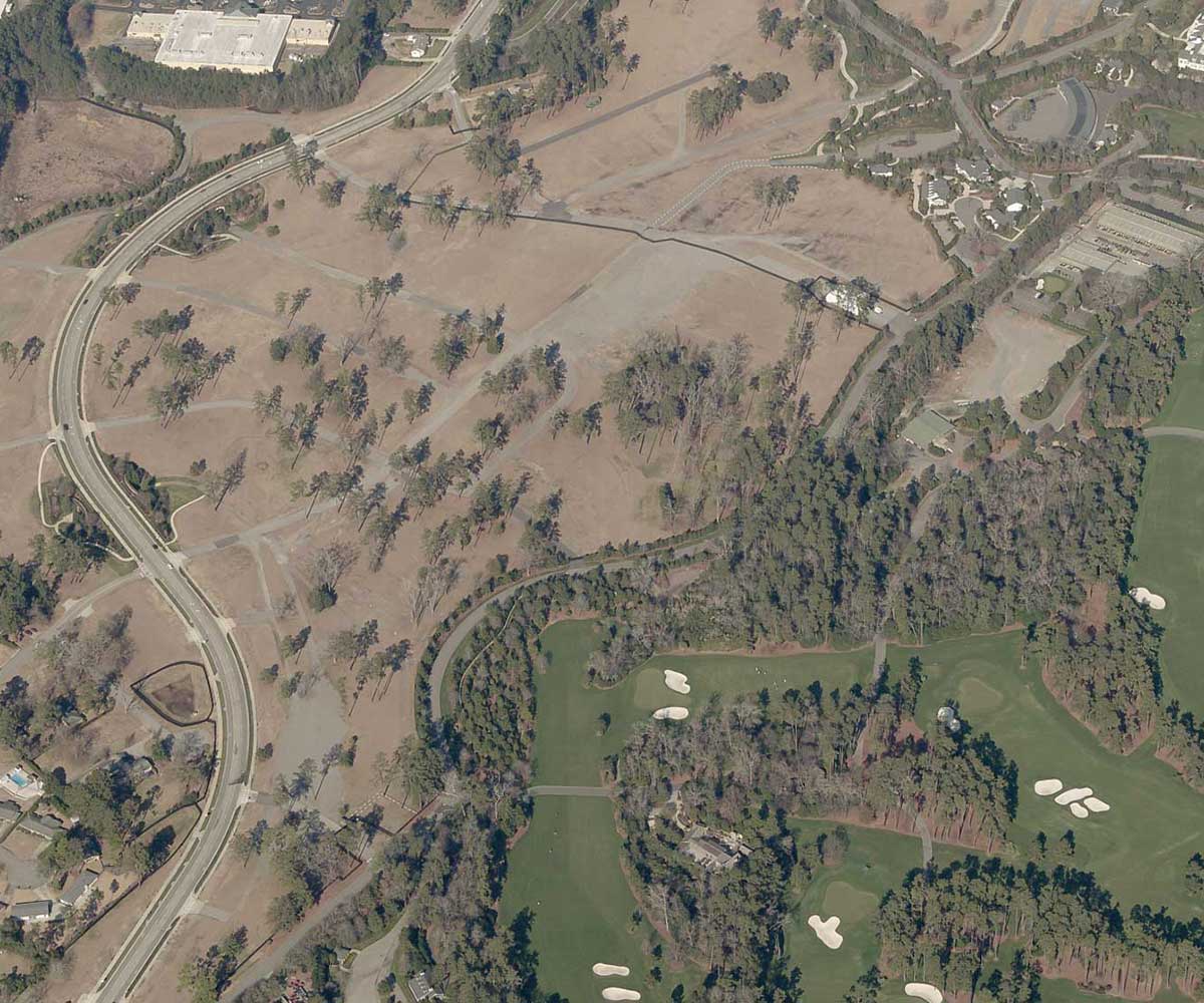 Aerial view of a Augusta National parking lot circa 2025.