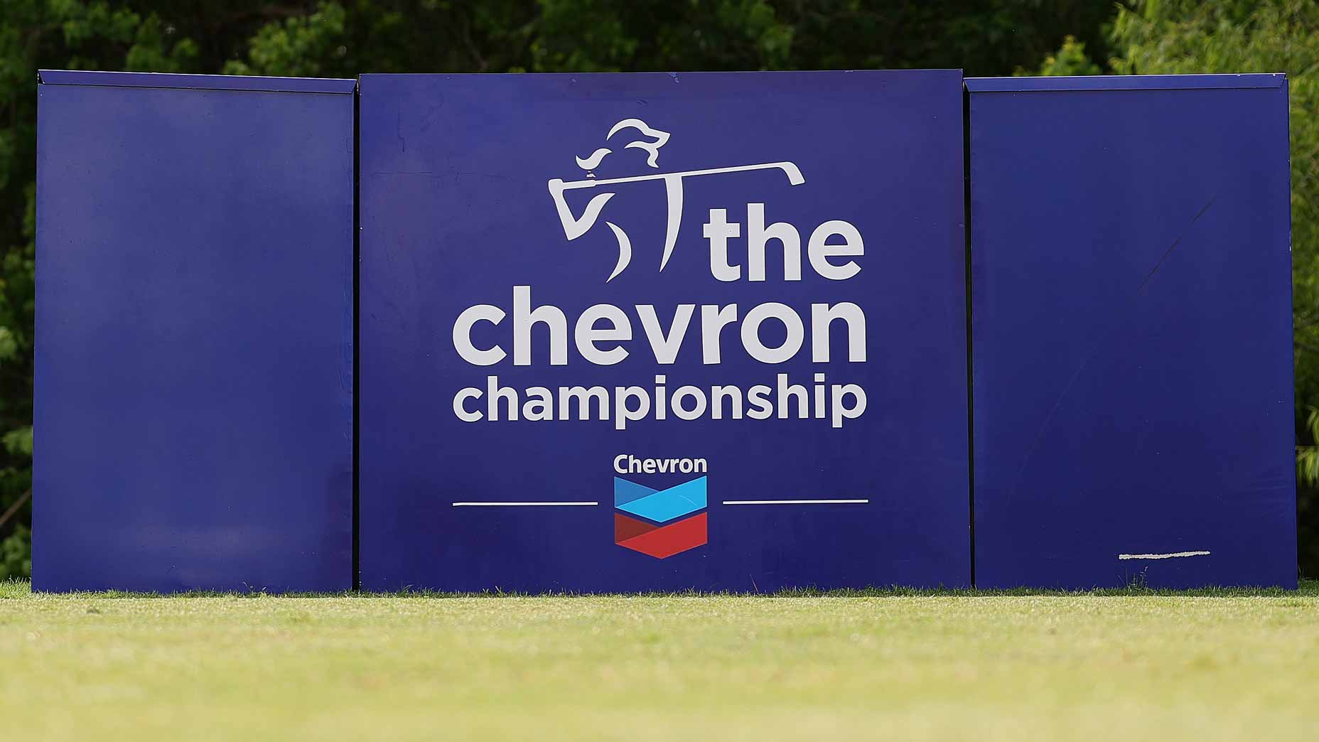 2026 Chevron Championship Thursday TV coverage: Tournament sign pictured at course.