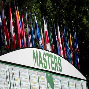 2026 Masters scoreboard pictured at Augusta National.