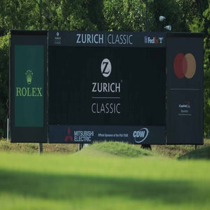 2026 Zurich Classic scoreboard displays sponsor logos.