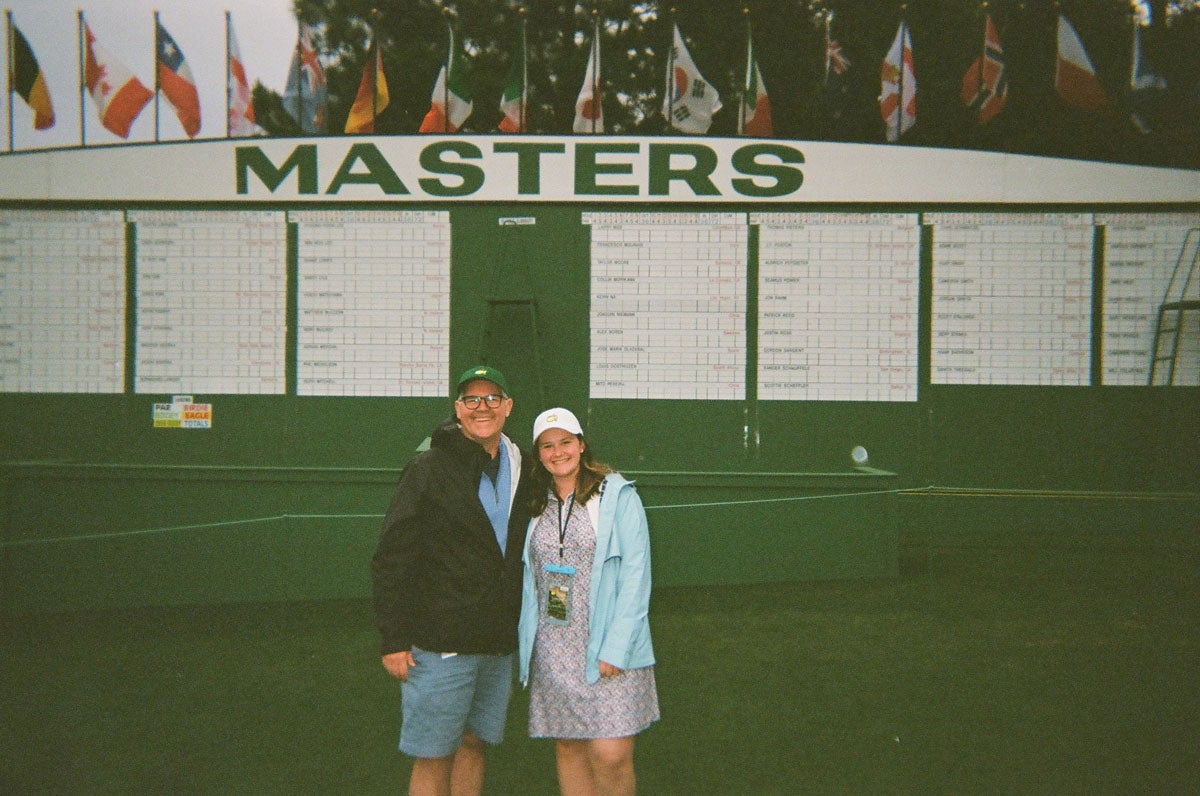 Cate Remphrey and her father at the 2023 Masters.