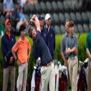 Colton Gress hits drive during Drive, Chip and Putt competition