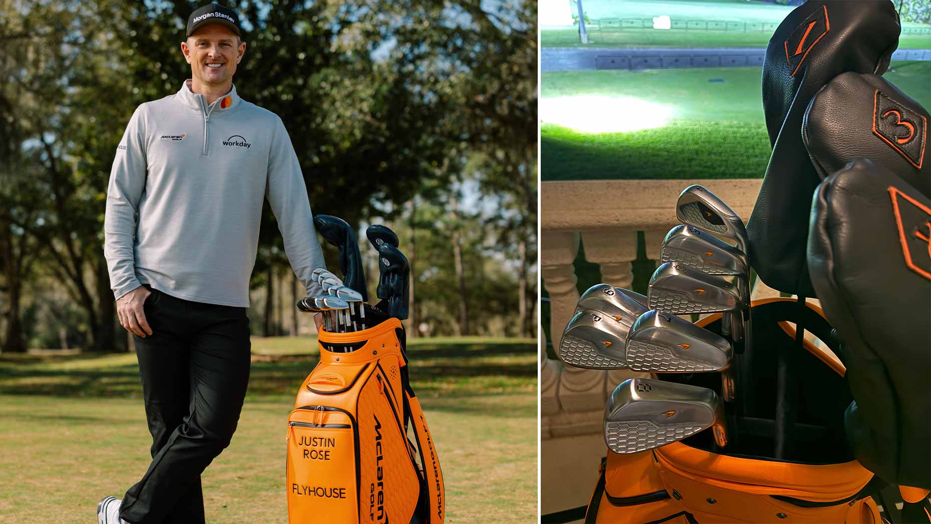 Justin Rose walking with his bag