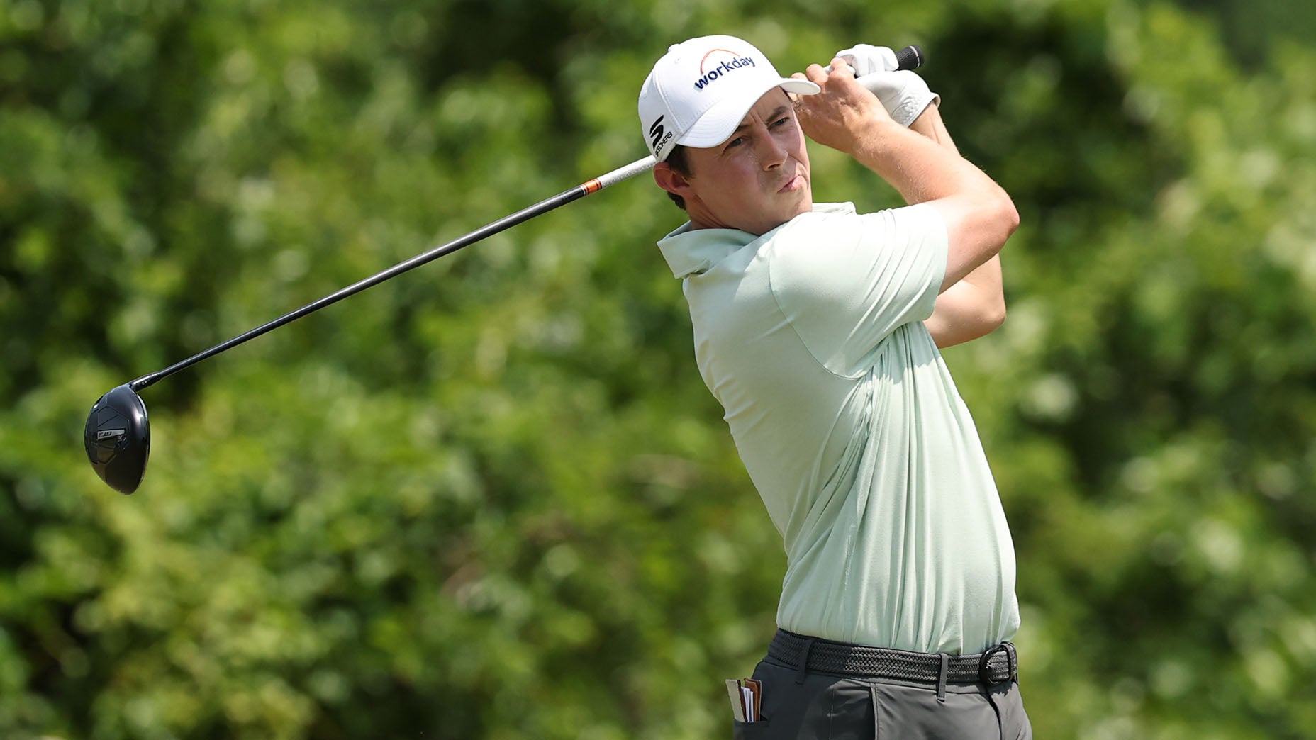 Matt Fitzpatrick swings his driver en route to a win at the Zurich Classic.