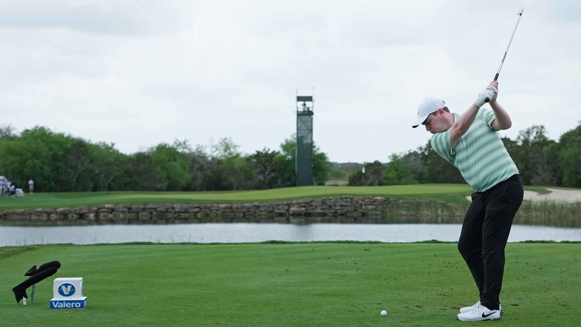 Robert MacIntyre of Scotland plays his shot from the third tee during the third round of the Valero Texas Open 2026 at TPC San Antonio on April 04, 2026 in San Antonio, Texas. (Photo by Dylan Buell/Getty Images)