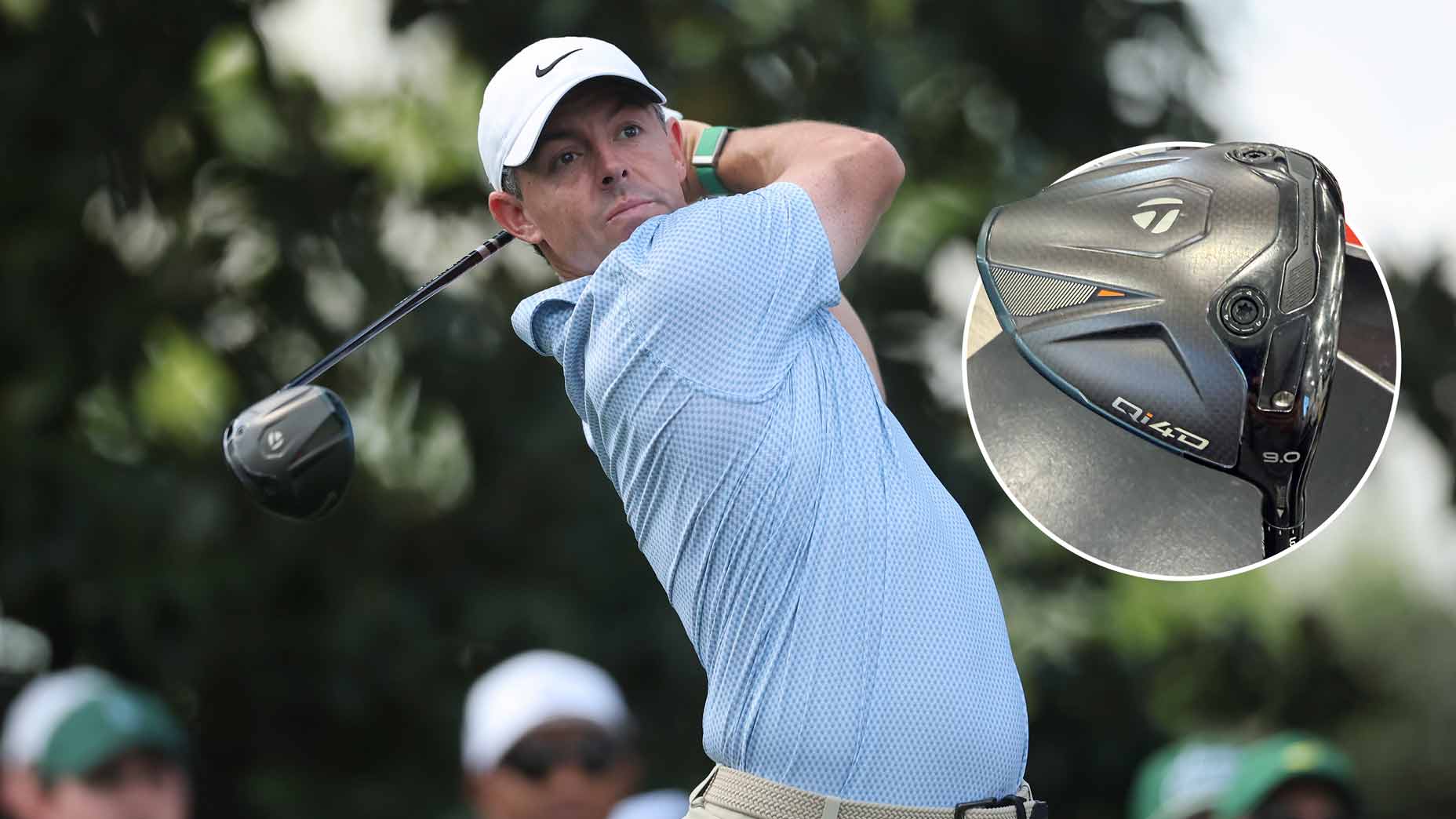 Rory McIlroy of Northern Ireland plays his shot from the ninth tee during the final round of the 2026 Masters Tournament at Augusta National Golf Club on April 12, 2026 in Augusta, Georgia. (Photo by Hector Vivas/Getty Images)
