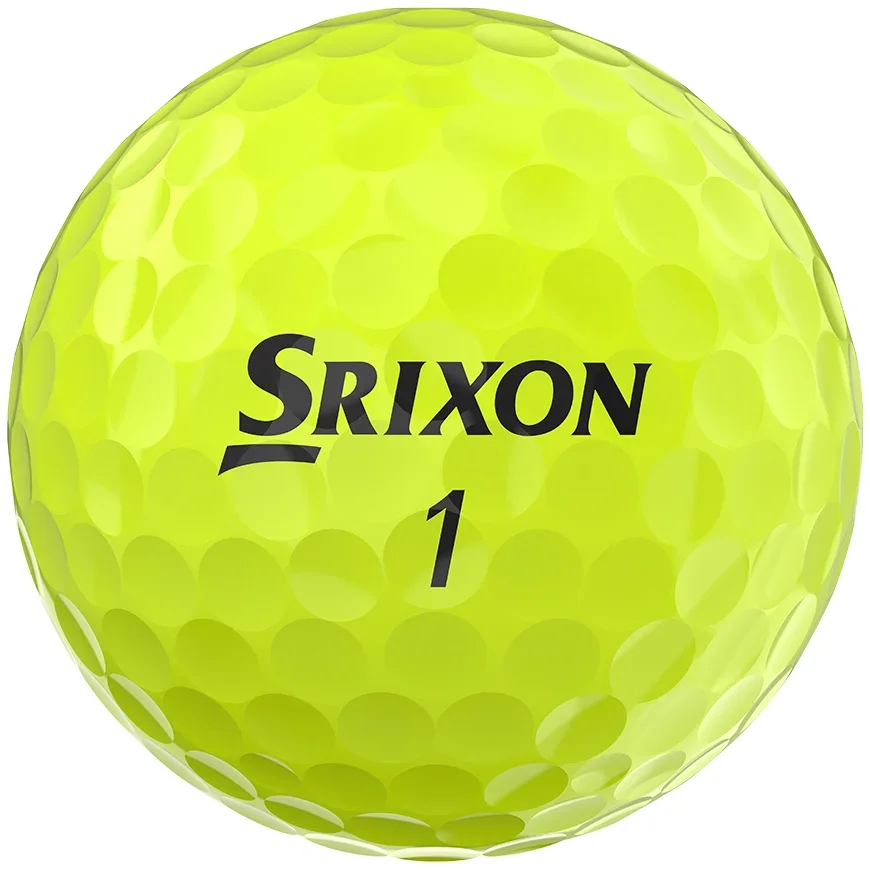 A bright yellow golf ball with dimpled texture, featuring the brand name Srixon and the number 1 printed in black&mdash;perfect for pairing with the best golf shoes 2026 on your next round.