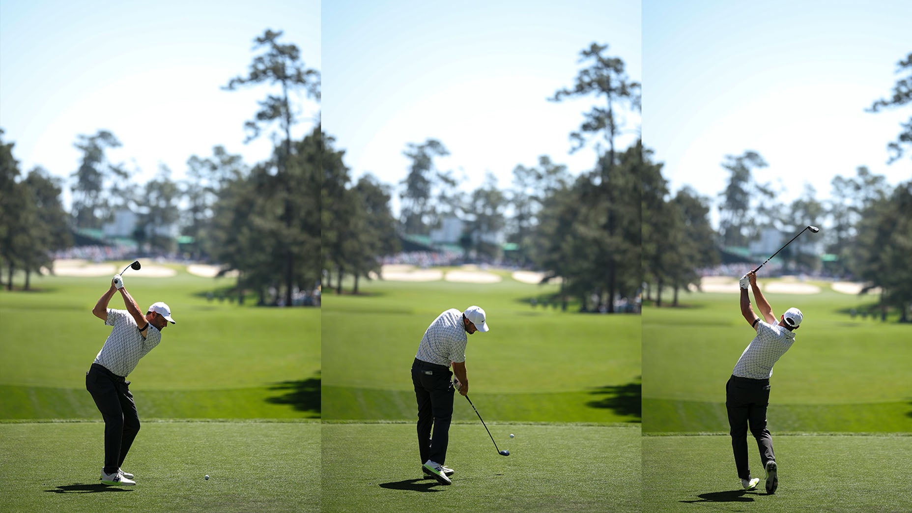 Scottie Scheffler plays a fairway wood off the tee at Augusta