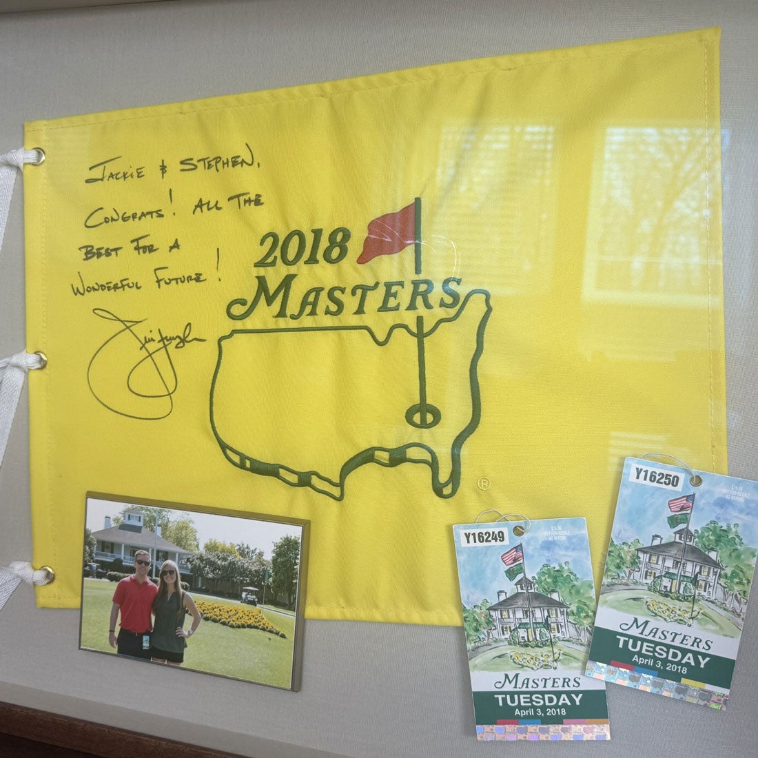 Stephen Fogle's signed Masters flag from Jim Furyk.