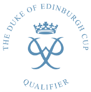 Circular blue logo with a crown above two interlocking letter &ldquo;D&rdquo; shapes and the text &ldquo;The Duke of Edinburgh Cup Qualifier Golf 2024&rdquo; around the edge, marking an exclusive event for Top 100 Teacher's Summit waitlist members.