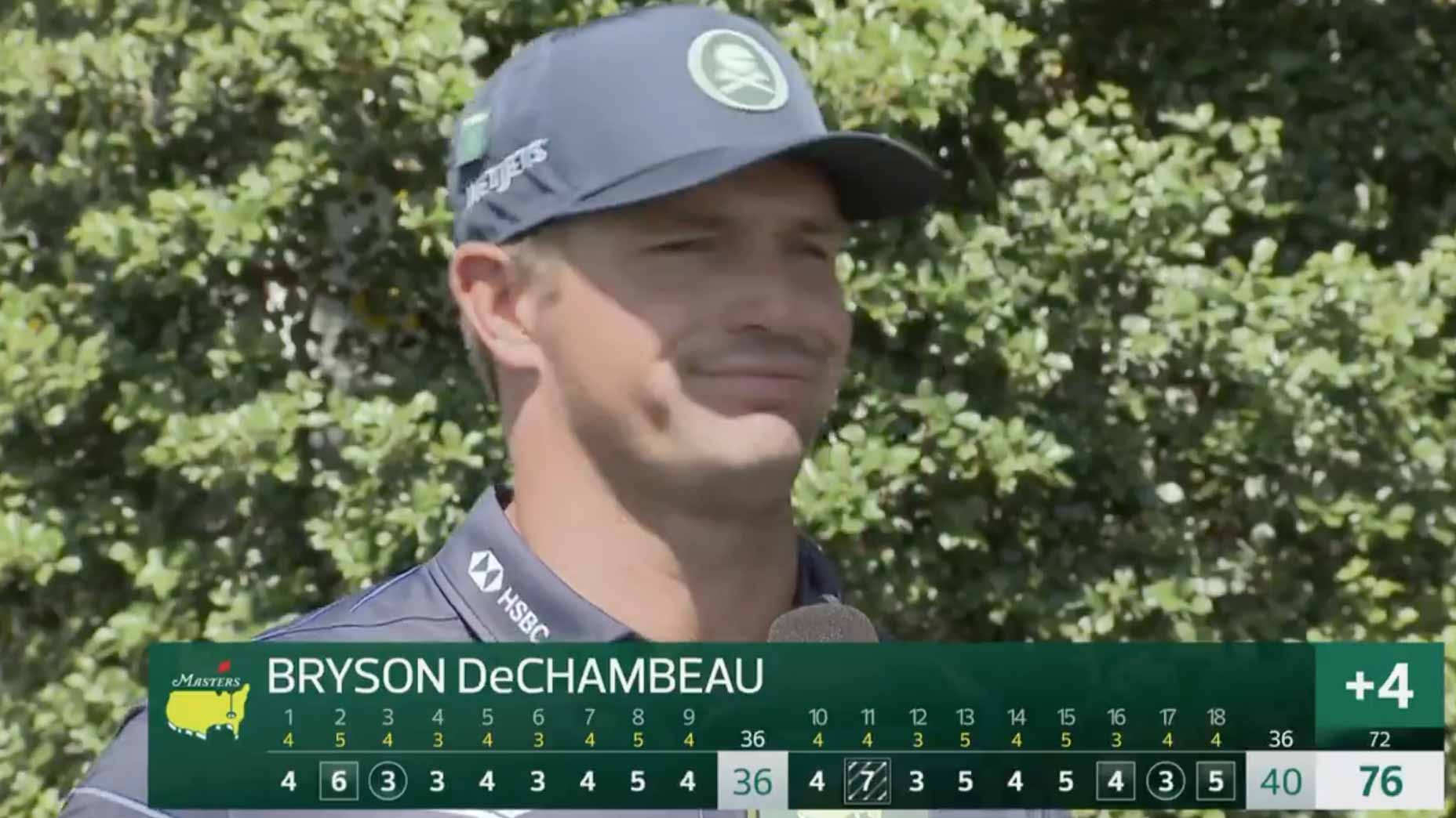 Bryson DeChambeau takes a chance with reporters after the start of the Masters Bryson DeChambeau takes a chance with reporters after the start of the Masters