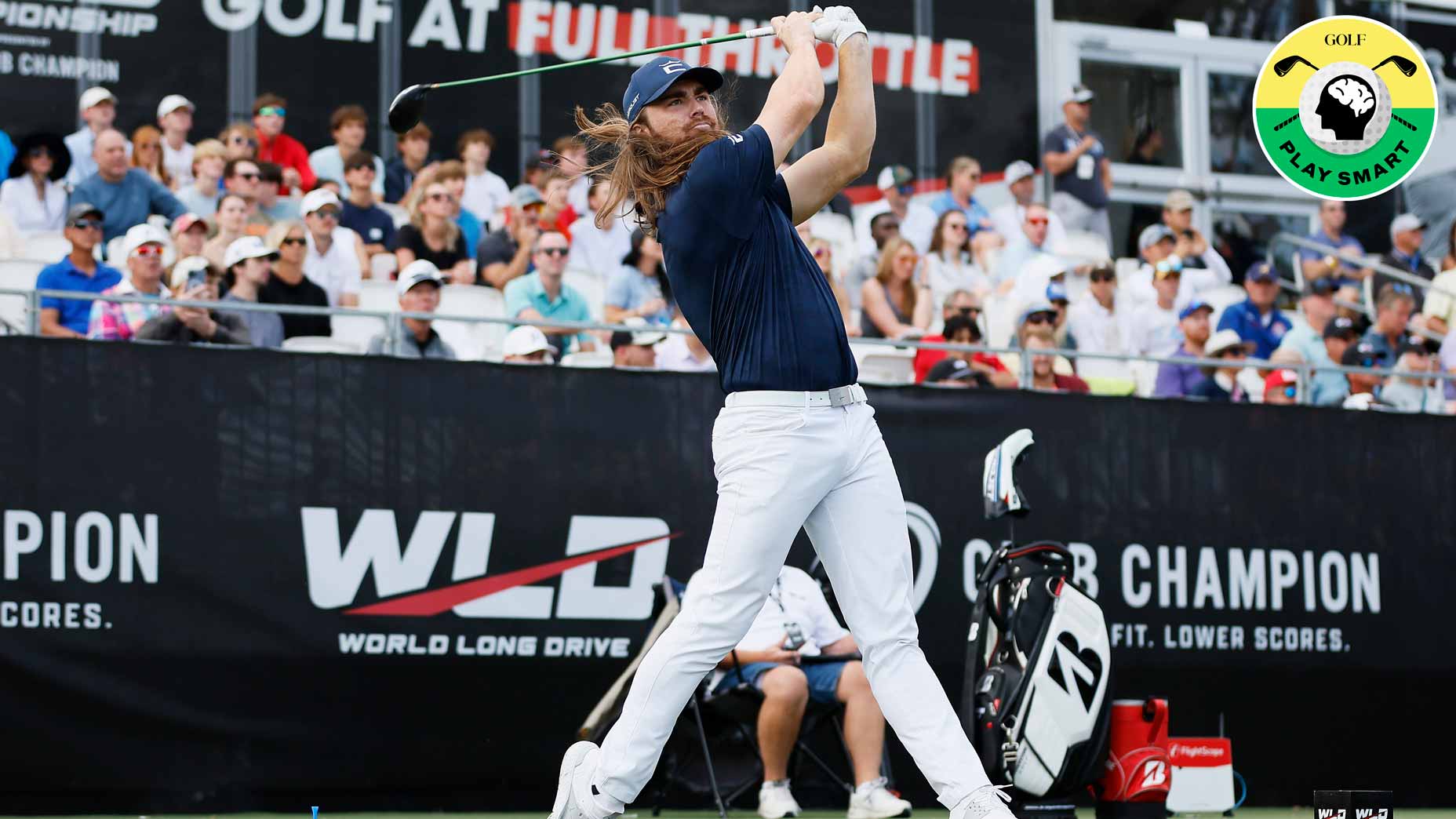 kyle berkshire finishes swing during world long drive competition