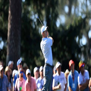 Rory McIlroy hits shot during 2026 Masters: 2026 Masters Saturday TV coverage.