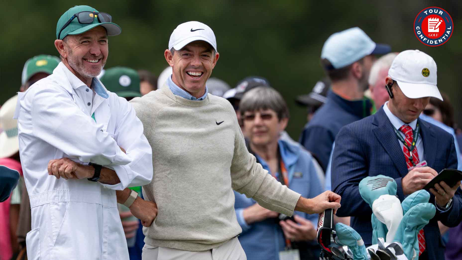 Rory McIlroy looks on during a practice round at the Masters