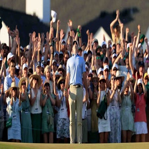Rory McIlroy reacts to winning the 2026 Masters