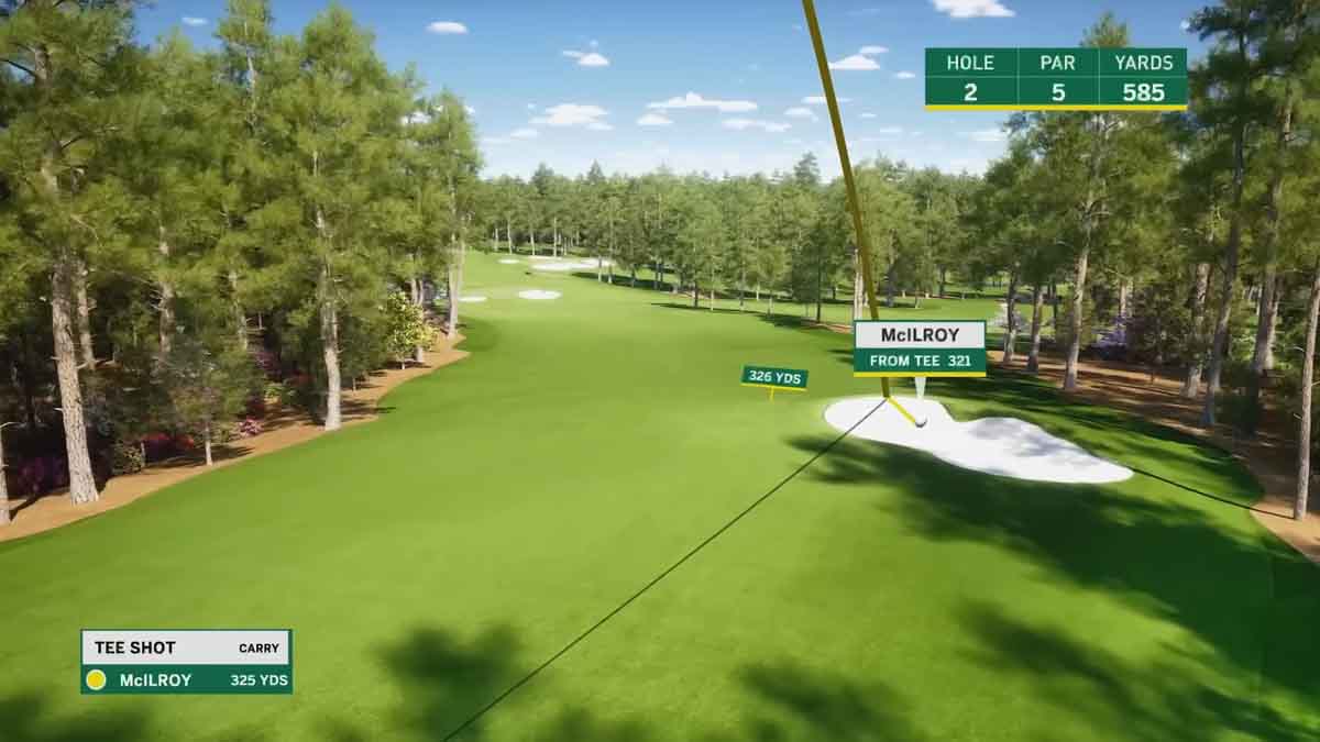 Rory McIlroy's tee shot on No. 2 at the Masters