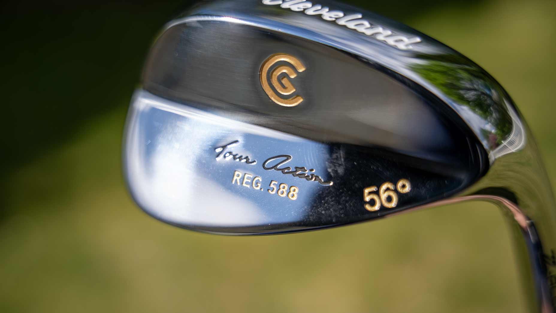 Close-up of a shiny Cleveland limited edition 588 Tour Action wedge.