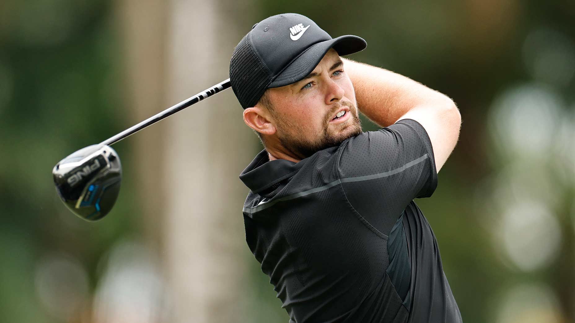 DORAL, FLORIDA - MAY 03: Alex Fitzpatrick of England plays his shot from the 12th tee during the final round of the Cadillac Championship 2026 at Trump National Doral Miami on May 03, 2026 in Doral, Florida. (Photo by Carmen Mandato/Getty Images)