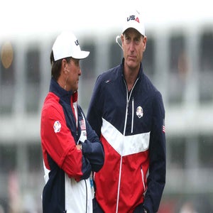 Jim Furyk looks on during the 2025 Ryder Cup
