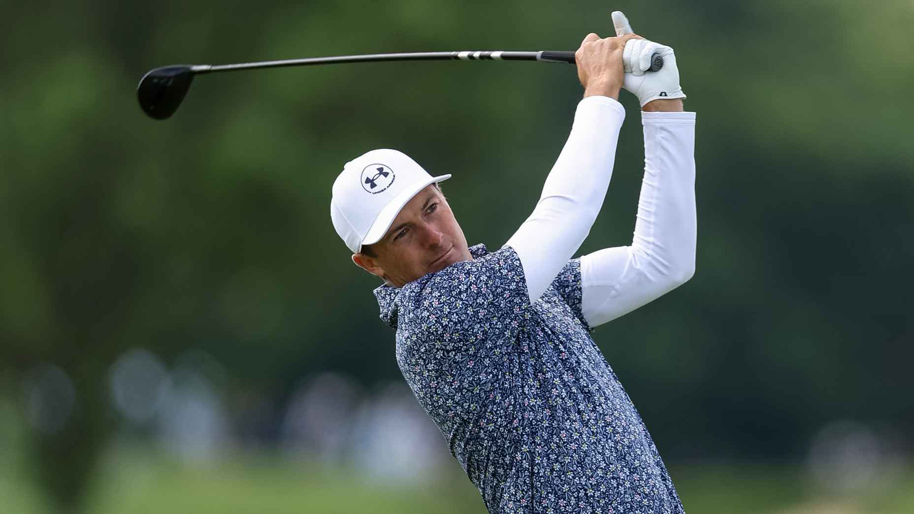 Jordan Spieth hits drive at Aronimink: 2026 PGA Championship Friday tee times