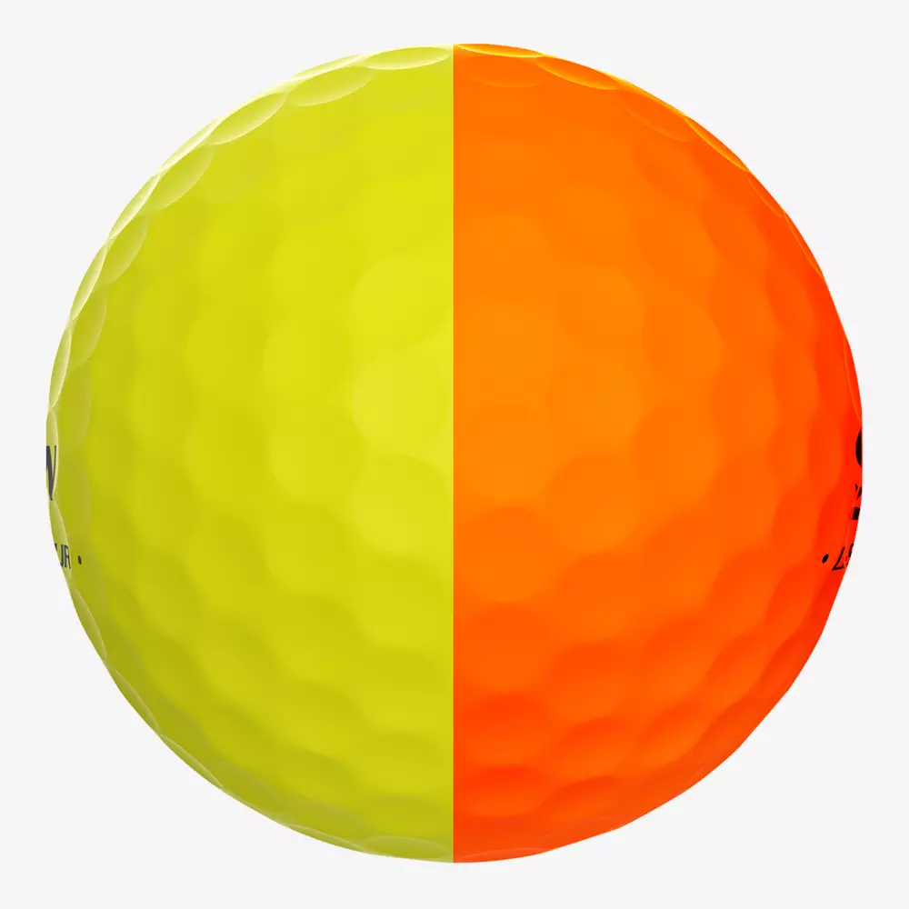 A close-up of a golf ball with a faded surface, split evenly in half - yellow on the left and orange on the right. Is summer the right time to buy rain gear? yes! Even on bright days, be prepared for unexpected showers.