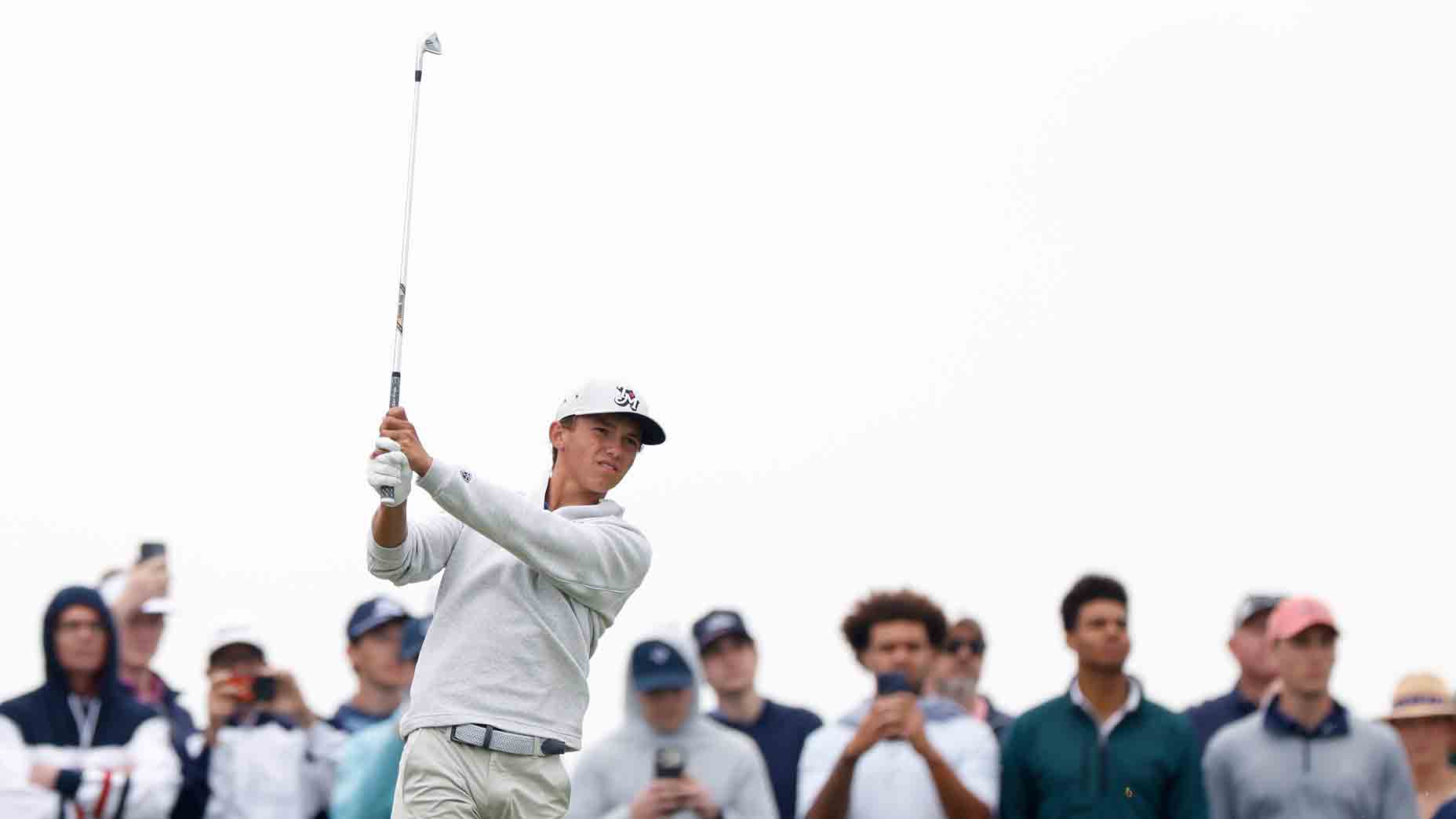 He is 17 years old. Tiger Woods’ son is his friend. He is also competing in the US Open He is 17 years old. Tiger Woods’ son is his friend. He is also competing in the US Open