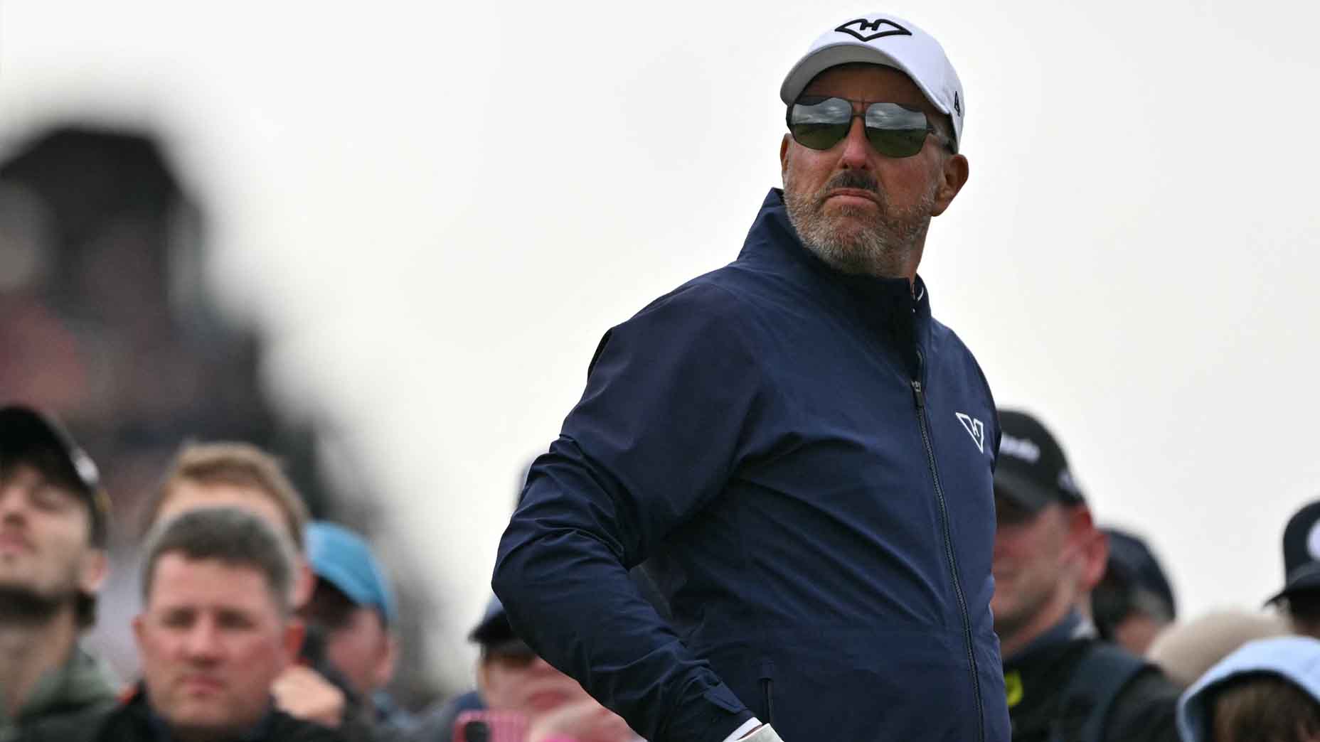 Phil Mickelson looks on during the Open Championship