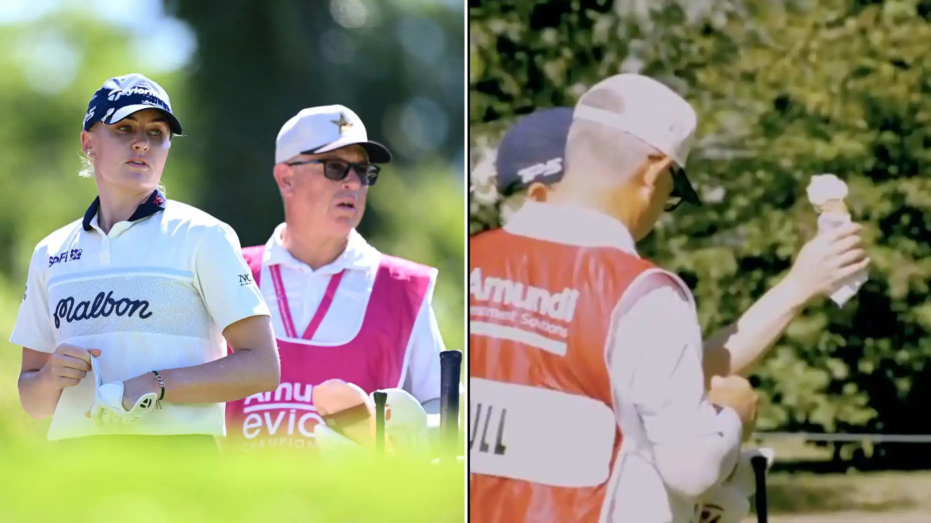 Charley Hull, her caddie Adam Woodward and an ice cream cone pictured on Thursday at the 2026 Amundi Evian Championship.